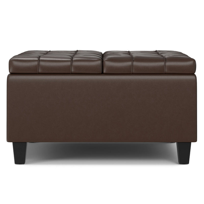 30" Leather Cocktail Ottoman With Storage - Brown / Black