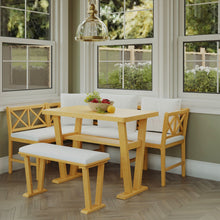 Load image into Gallery viewer, Farmhouse Solid Wood Dining Nook Set For 6, Space Saving High Top Corner Table With Bench &amp; Chairs - Natural / White
