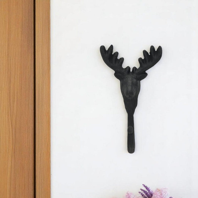 3" Cast Iron Deer Stag Wall Hook - Black