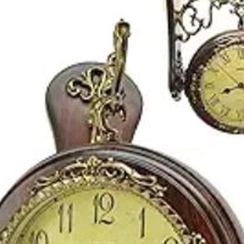 Silent Analog Ornate Round Wall Clock - Brown / Gold / Yellow