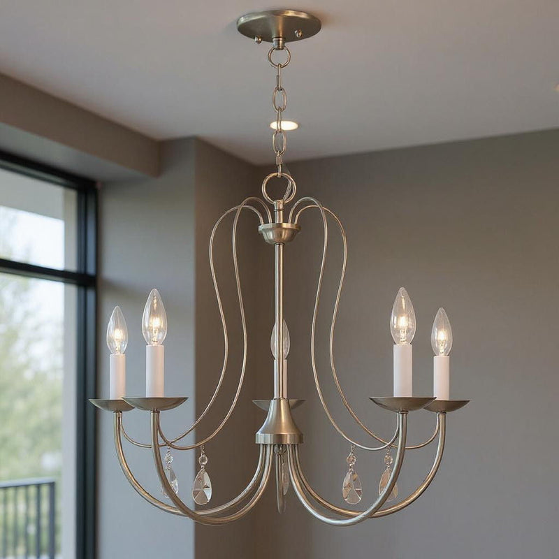 20'' Five Light Dimmable Chandelier With Shades - Nickel