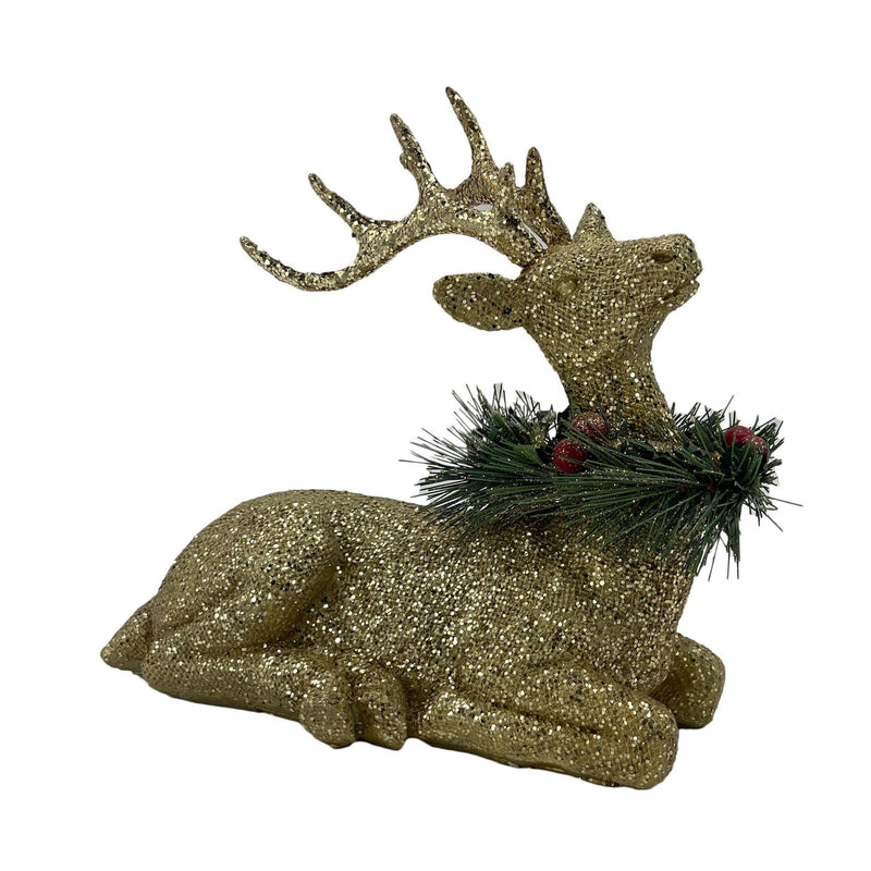 Poly Reindeer Christmas Figurine - Gold / Green / Red