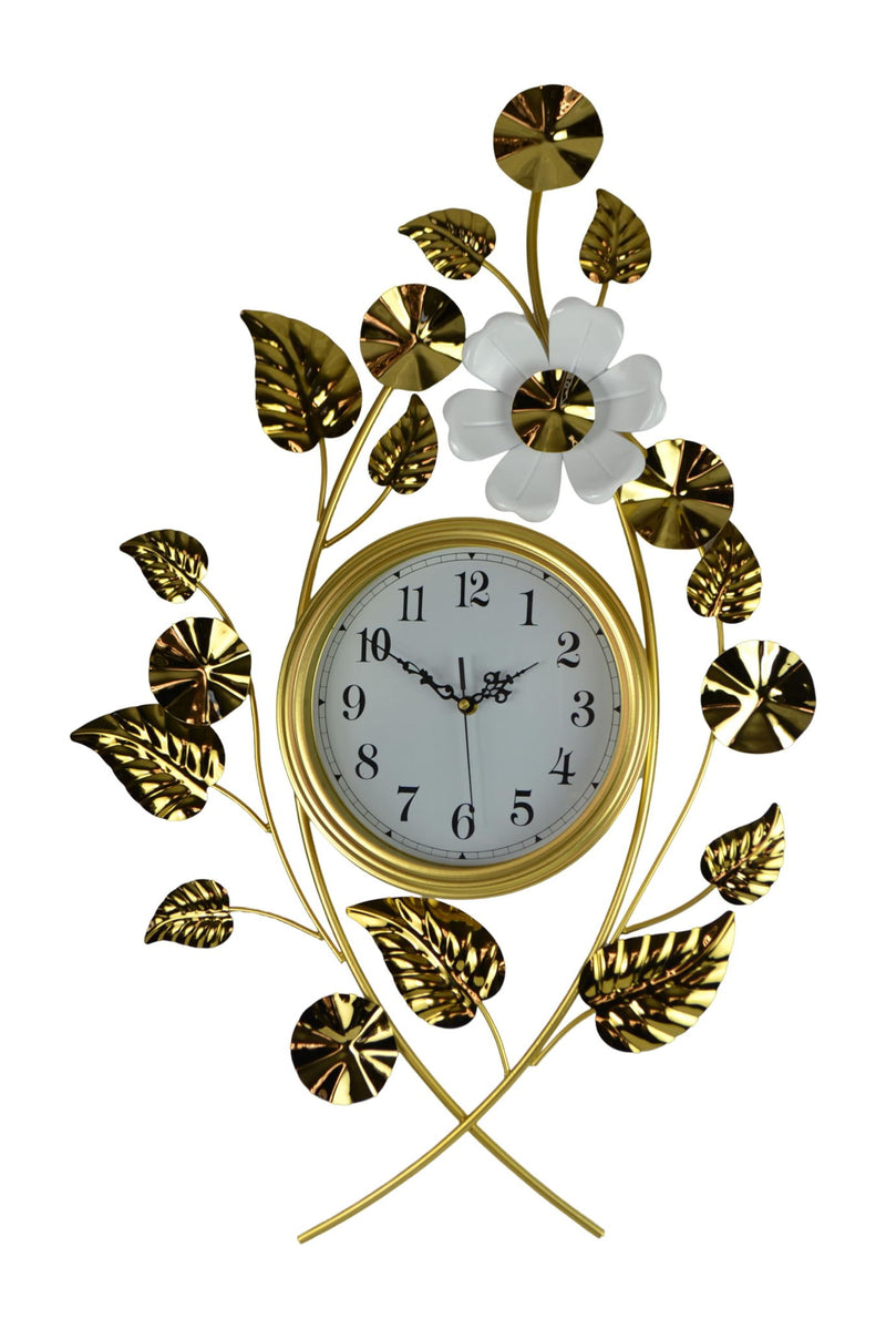 Silent Analog Floral Novelty Wall Clock (626358) - Gold / White