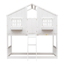 Load image into Gallery viewer, Twin over Twin House Bunk Bed with Roof , Window, Window  Box, Door , with Safety Guardrails and Ladder,White
