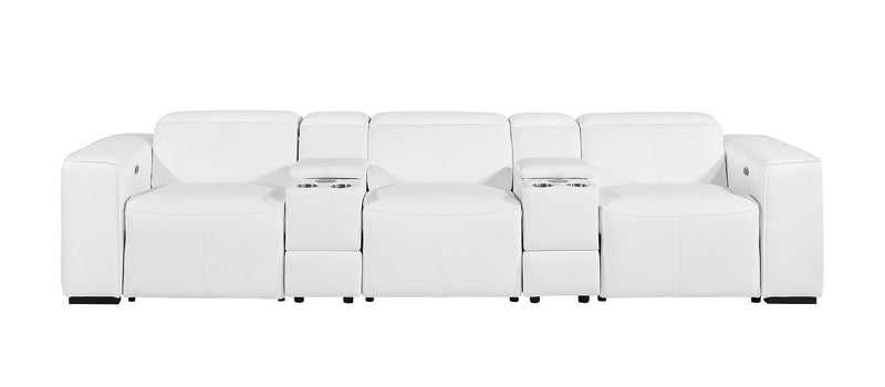 Top Grain Leather Reclining Metal USB Sofa (720398) - White
