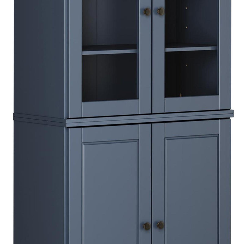 Solid Wood Adjustable Six Tier Library Bookcase With Four Doors (751525) - French Blue