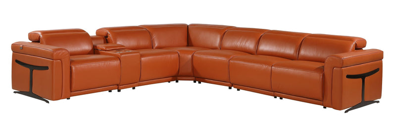 Italian Leather Modular L Shaped Seven Piece Corner Sectional With Console - Camel