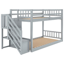 Load image into Gallery viewer, Twin over Twin Floor Bunk Bed, Ladder with Storage, Gray
