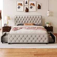 Load image into Gallery viewer, Upholstered Platform Bed Frame with Four Drawers, Button Tufted Headboard and Footboard Sturdy Metal Support, No Box Spring Required, Beige, Queen (Old sku:BS300279AAA)
