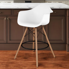 Load image into Gallery viewer, Heavy Duty Plastic And Solid Wood Low Back Counter Height Bar Chair - White And Brown
