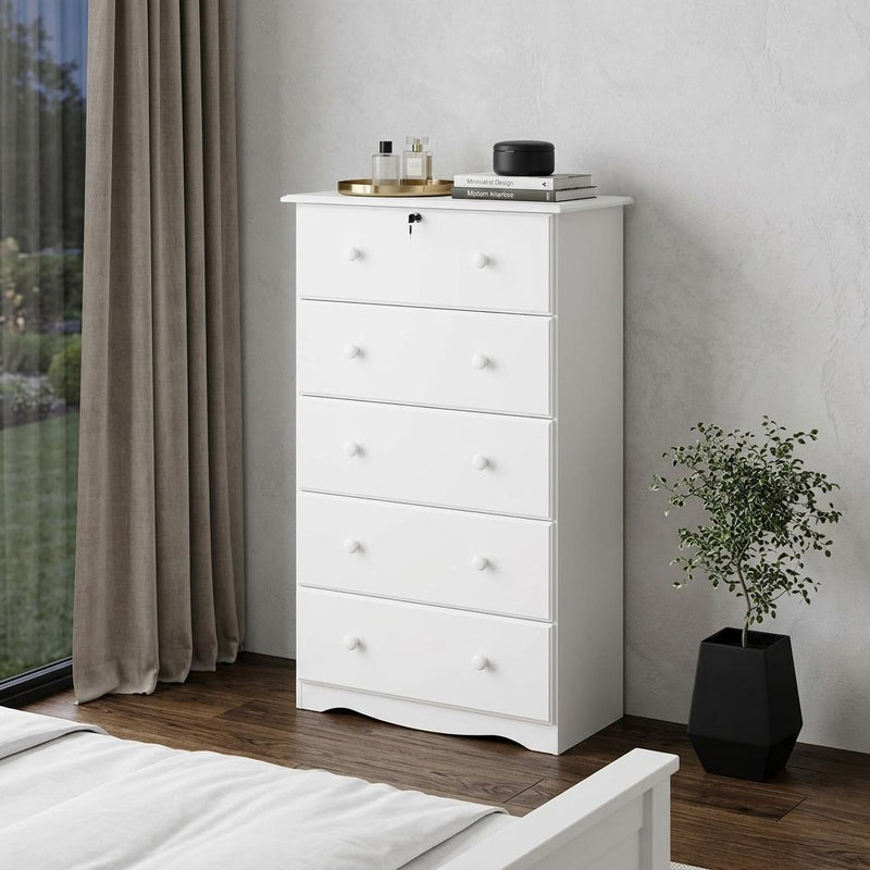 Solid Wood Five Drawer Dresser (760579) - White
