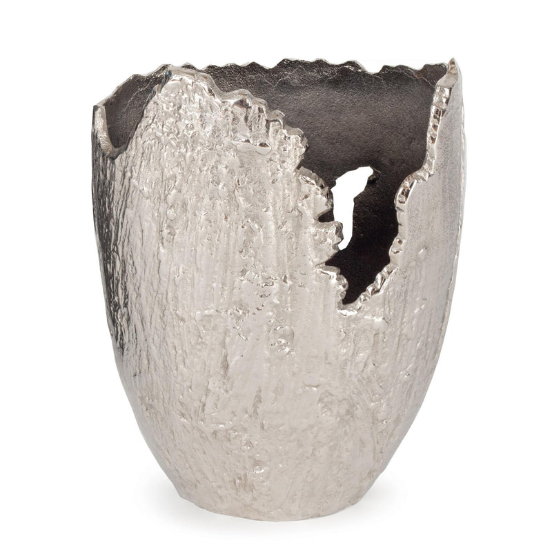 Hammered Aluminum Oval Table Vase - Silver And Slate Gray