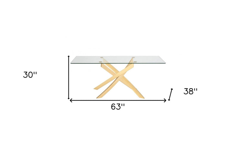 63" Rectangular Glass And Stainless Steel Dining Table - Clear