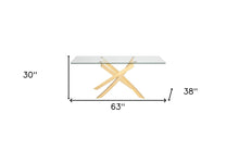 Load image into Gallery viewer, 63" Rectangular Glass And Stainless Steel Dining Table - Clear
