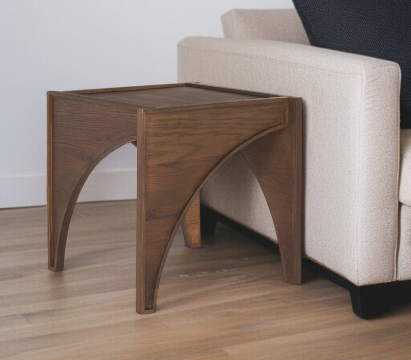 24" Wood Modern Arched Square End Table - Brown