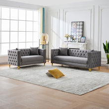 Load image into Gallery viewer, 3 And 2 Seater Deep Seat Sofa With Button Nailhead, Square Arm Couches, Furniture For Living Room - Gray
