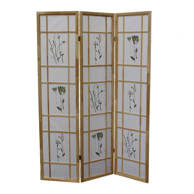 Folding Three Panel Screen Room Divider (469135) - Brown / White