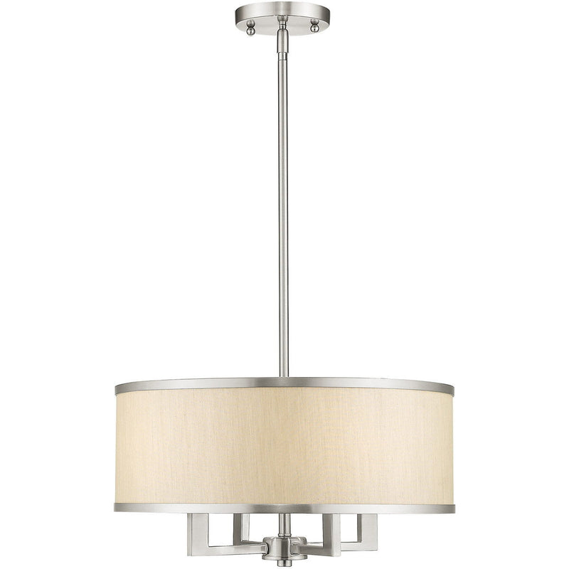 18" Four Light Dimmable Chandelier With Shades - Pearl Silver / Nickel