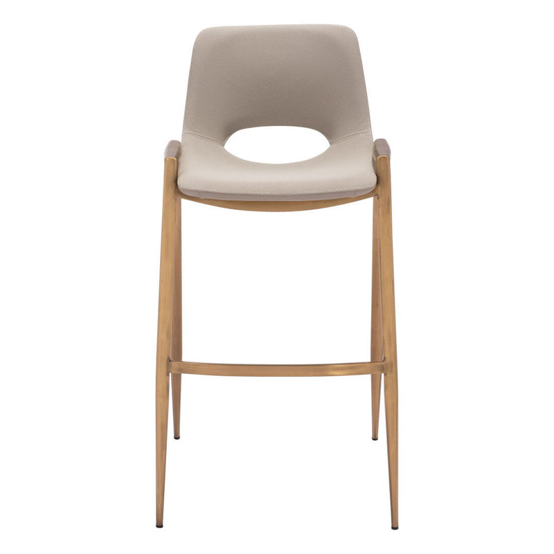 30" Faux Leather And Steel Low Back Bar Height Bar Chairs (Set of 2) - Beige / Gold