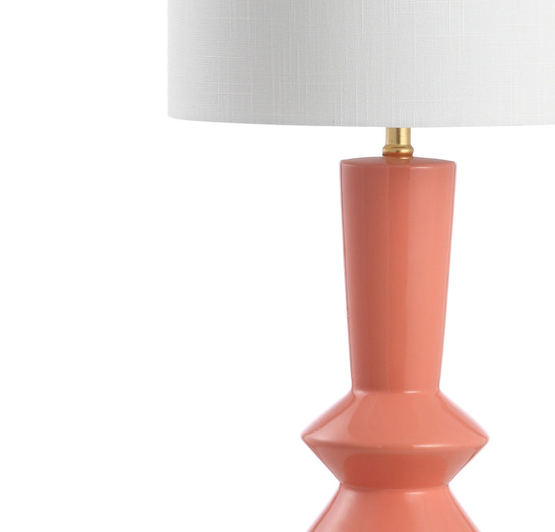 Geometric Table Lamp LED With Drum Shade - Coral