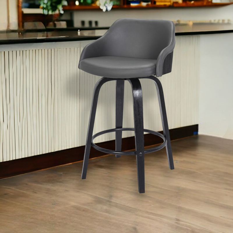 26" Iron Swivel Low Back Counter Height Bar Chair - Gray And Black