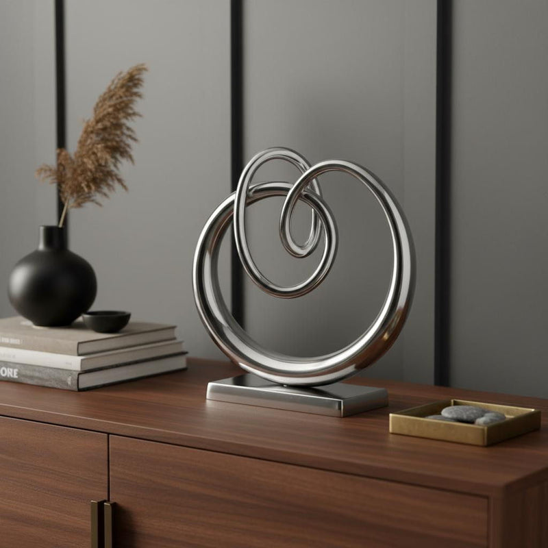 Buffed Modern Abstract Tabletop Sculpture - Silver