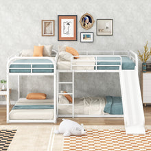 Load image into Gallery viewer, Full and Twin Size L-Shaped Bunk Bed with Slide and Short Ladder, White
