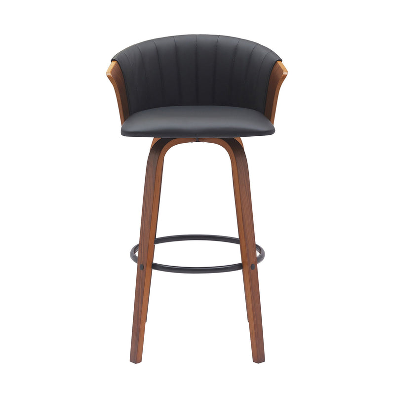 Faux Leather Swivel Bar Height Bar Chair - Black And Wood Brown