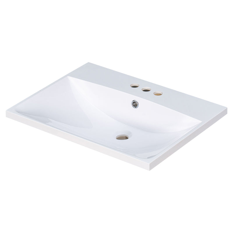 Bathroom Vanity Top, Rectangular Undermount Sink With 3 Faucet Holes, 4" Centerset Compatible - White