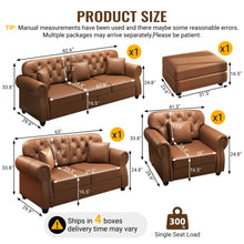 Load image into Gallery viewer, Upholstered Sofa With Nailhead Trim, Rolled Armrests With Ottoman
