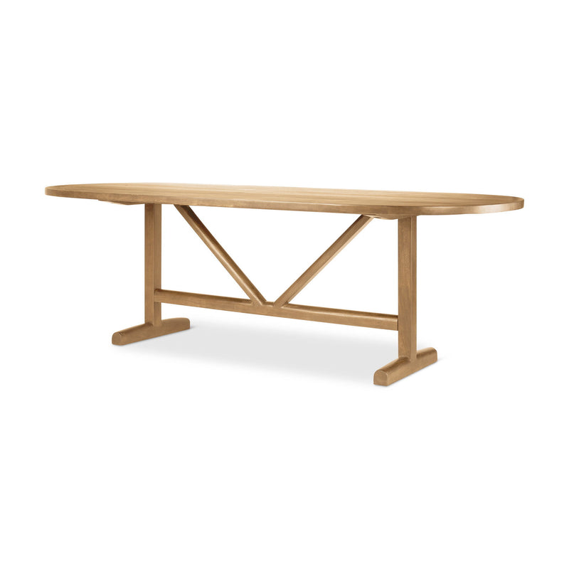 Solid Wood Trestle Base Oval Dining Table - Brown