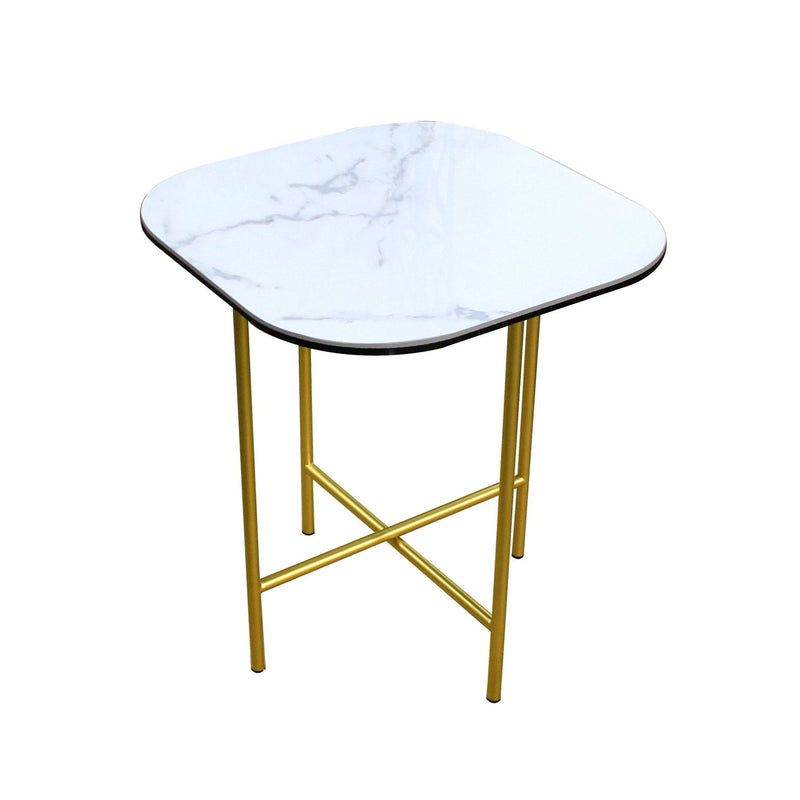 22" Ceramic And Metal Square End Table - White And Gold