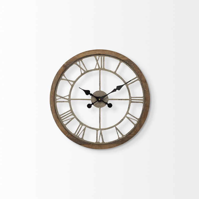 Round Modern Farm Wall Clock - Brown