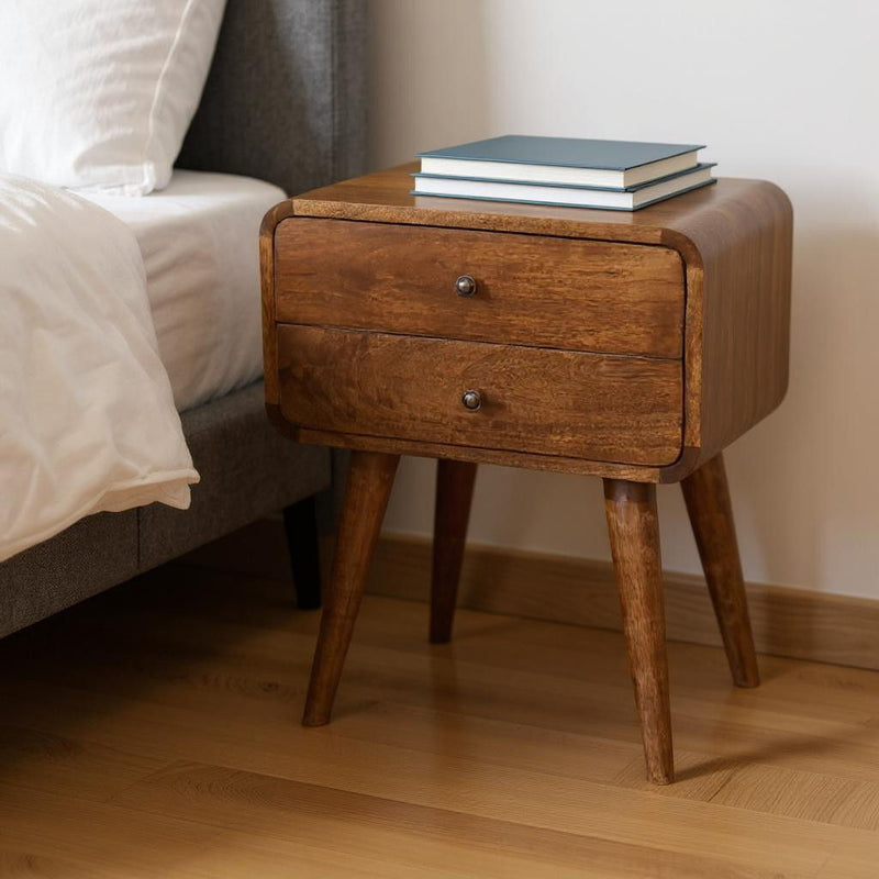 22" Modern Solid Wood Two Drawer Nightstand - Chestnut