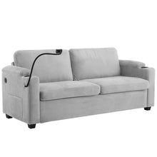 Load image into Gallery viewer, Corduroy Sleeper Sofa Loveseat Sofa With Full Size Mattress, 2 USB Ports, 2 Cup Holders, 2 Side Pockets And Phone Holder
