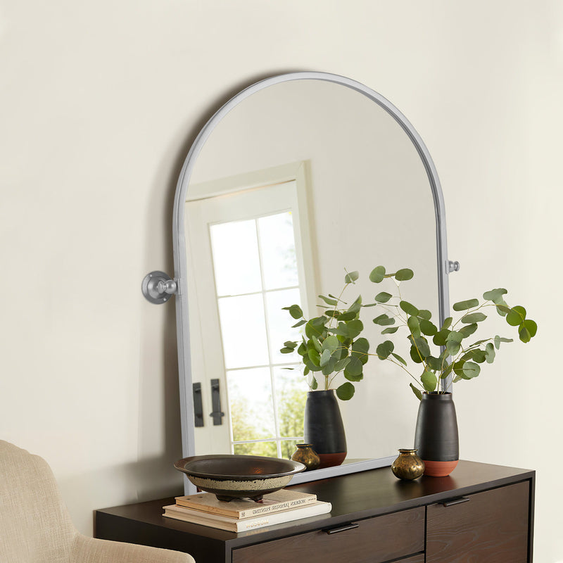 36" Metal Arch Framed Accent Mirror - Silver