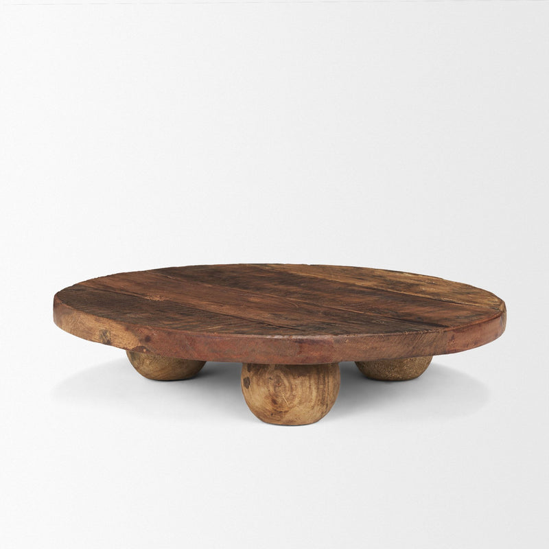 Reclaimed Wood Hand Finished Round Riser Tray (731284) - Brown