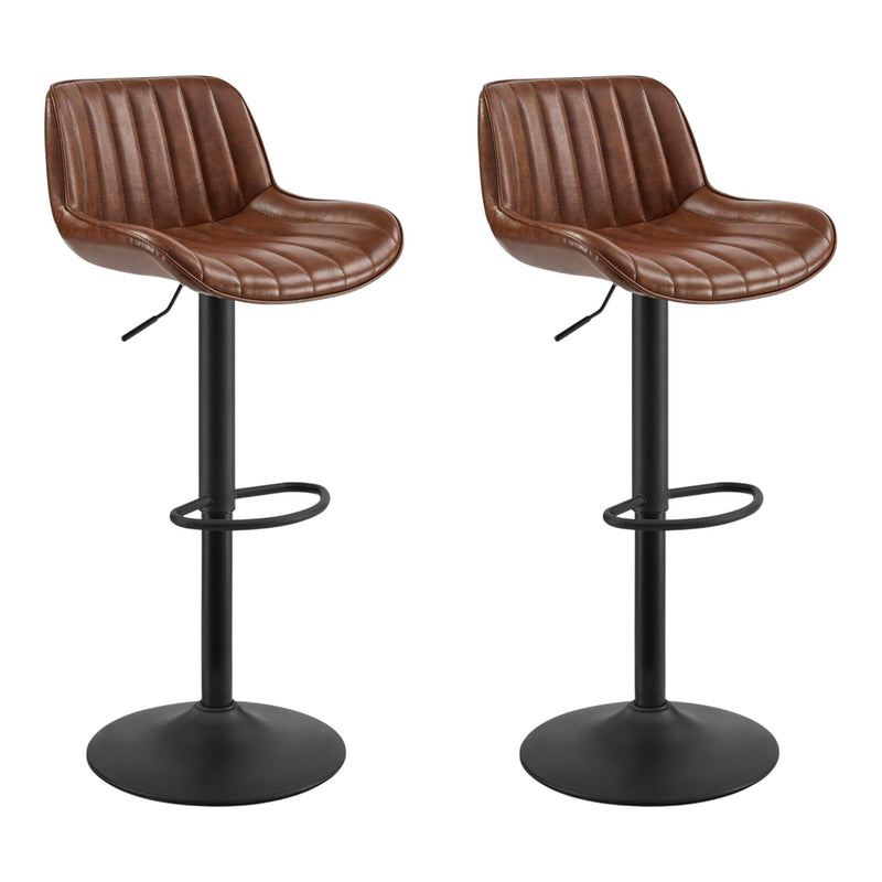 Faux Leather And Steel Swivel Low Back Adjustable Height Bar Chairs With Footrest 42" (Set of 2) - Brown Black