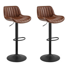 Load image into Gallery viewer, Faux Leather And Steel Swivel Low Back Adjustable Height Bar Chairs With Footrest 42" (Set of 2) - Brown Black
