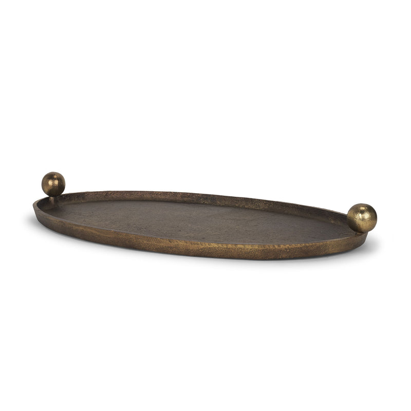 Aluminum Hand Finished Oval Vanity Tray With Handles - Antiqued Gold
