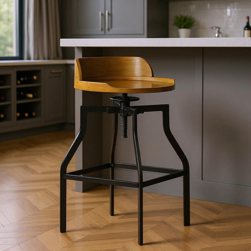 Steel Swivel Backless Adjustable Height Bar Chair With Footrest 29" - Chestnut