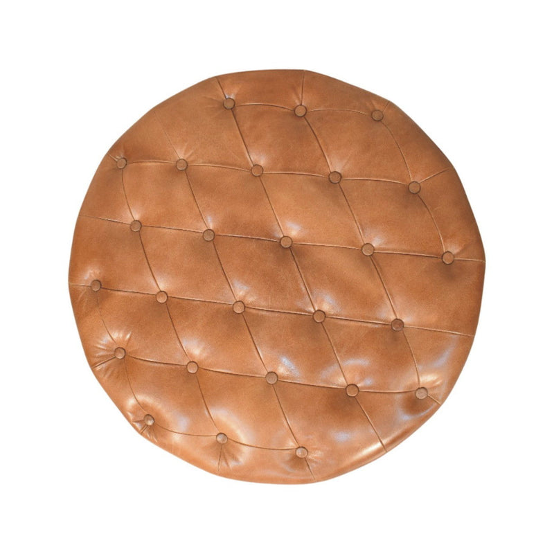 Genuine Leather And Solid Wood Coffee Table - Brown