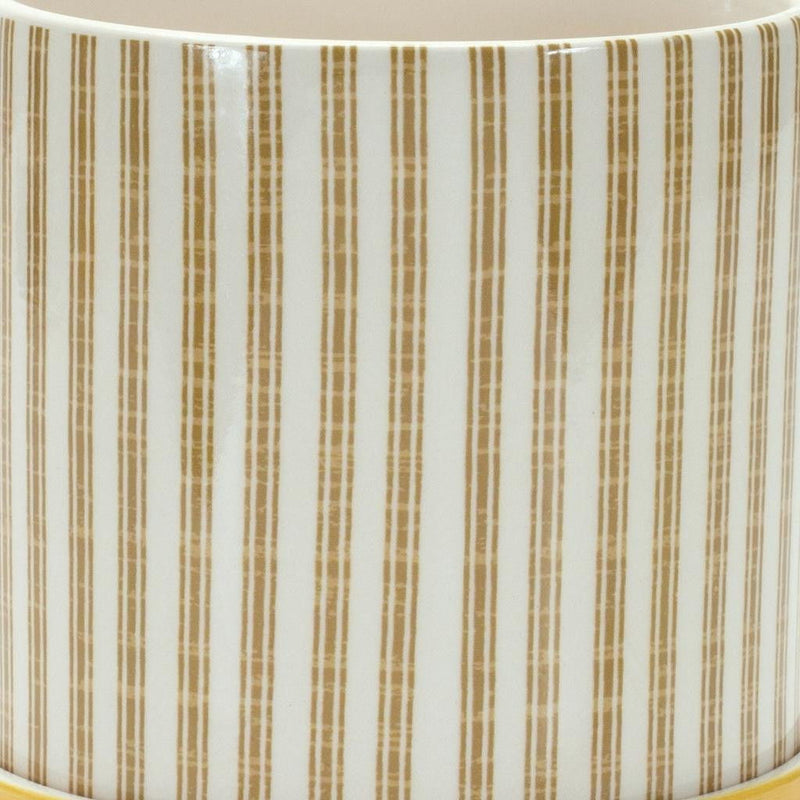Striped Round Pot Planters (Set of 2) - Yellow / White