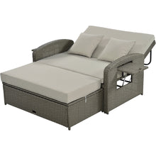 Load image into Gallery viewer, TOPMAX PE Wicker Rattan Double Chaise Lounge, 2-Person Reclining Daybed with Adjustable Back and Cushions, Free Furniture Protection Cover,Gray
