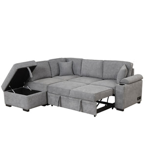 87.4" Sleeper Sofa Bed,2 in 1 Pull Out sofa bed L Shape Couch with Storage Ottoman for Living Room,Bedroom Couch and Small Apartment, Gray