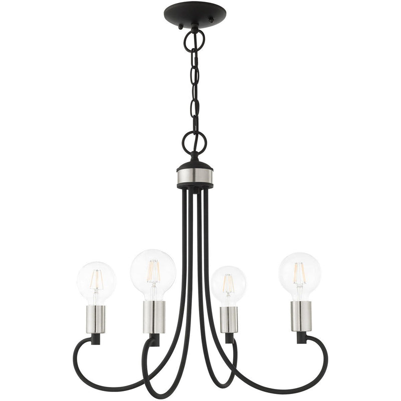 20" Four Light Dimmable Chandelier With Shades - Black