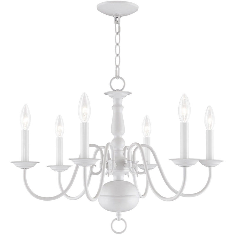 Six Light Dimmable Chandelier With Shades - White