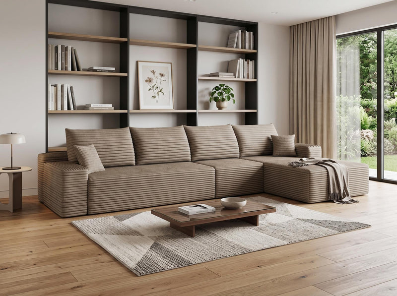 Corduroy Modular L Shaped Sofa And Chaise Sectional (762637) - Camel