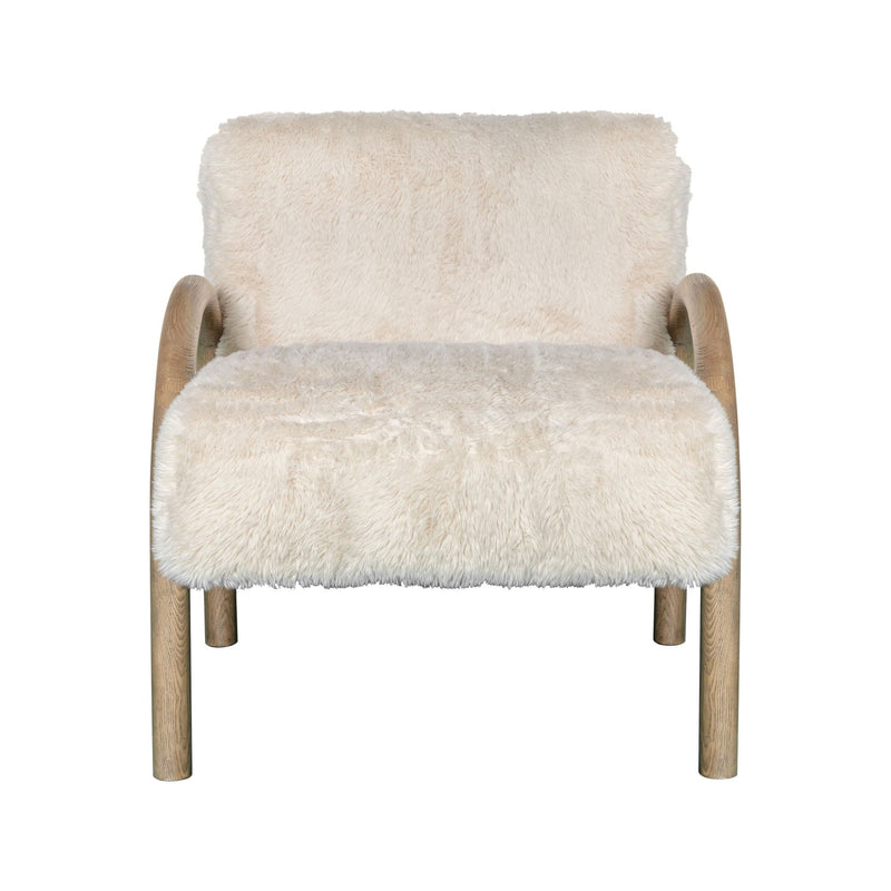 30" Modern Faux Fur And Wood Arm Chair - Beige