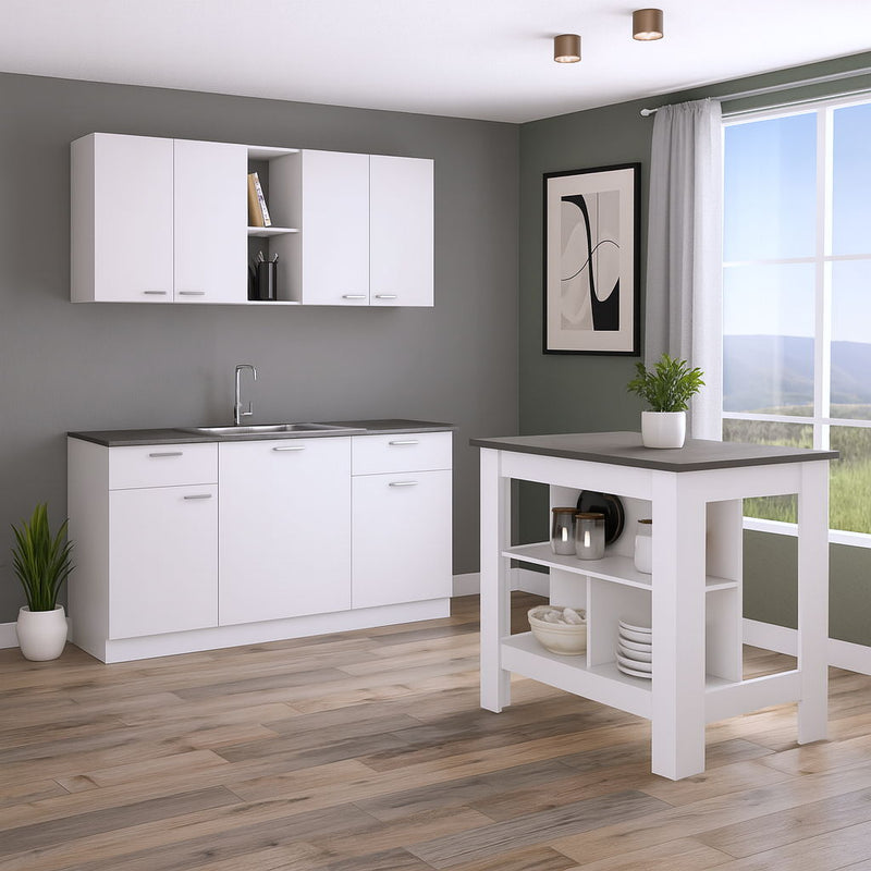 41" Wood Island For Kitchen Set With Storage - Gray / White